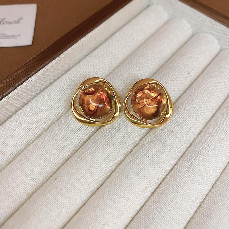 Gold Plated U-Shaped Retro Resin Ear Cuffs - Melaude Versatile Earrings for Women - Autumn/Winter Fashion Accessory