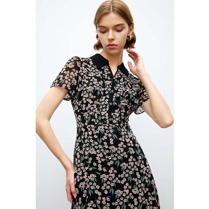 JESSIE Elegant Scissor Collar Short Sleeve Floral Dress