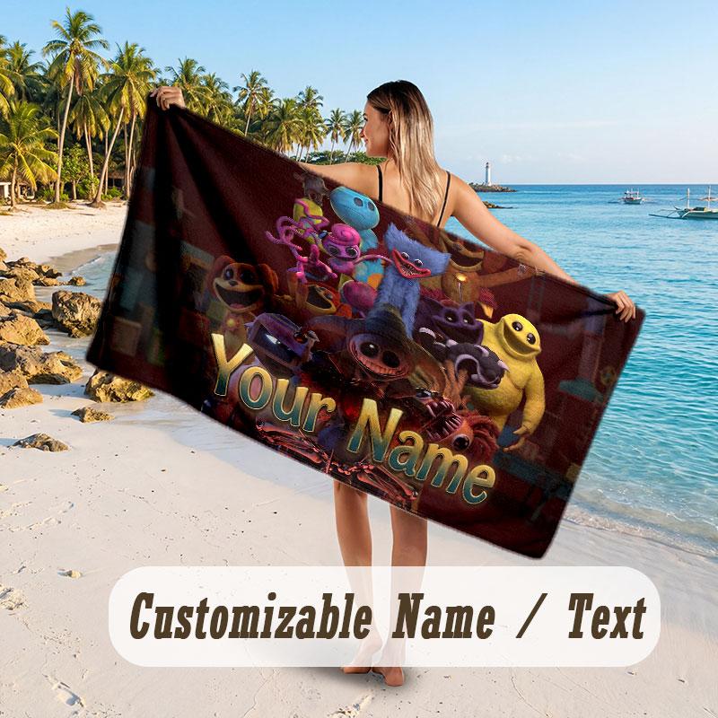 Personalized Beach Towel,Poppy Playtime Custom Printed Name Text, Super Absorbent Towel For Beach Vacation