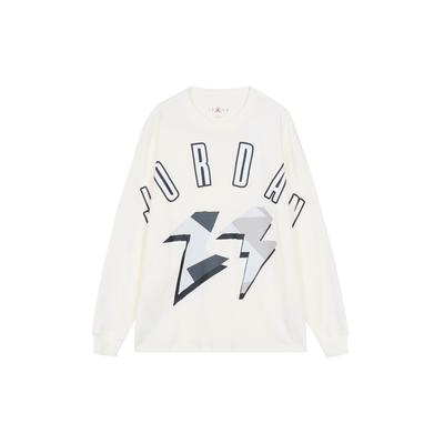 Jordan Flight MVP 85 Raidžių Spausdinimo Sportiniai Laisvalaikio Apvalios Kaklo Ilgomis Rankovėmis Drop Shoulder Marškinėliai Vyriški Viršutiniai Drabužiai Balti FD6944-133