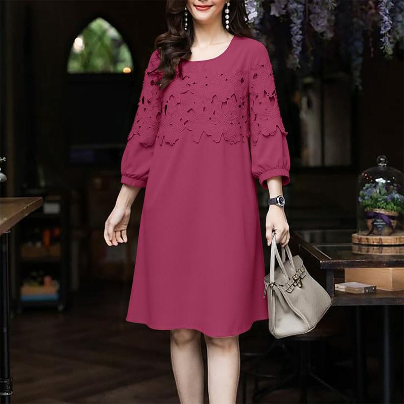 ZANZEA Women Casual Round Neck 3/4 Sleeve Loose Splice Dress