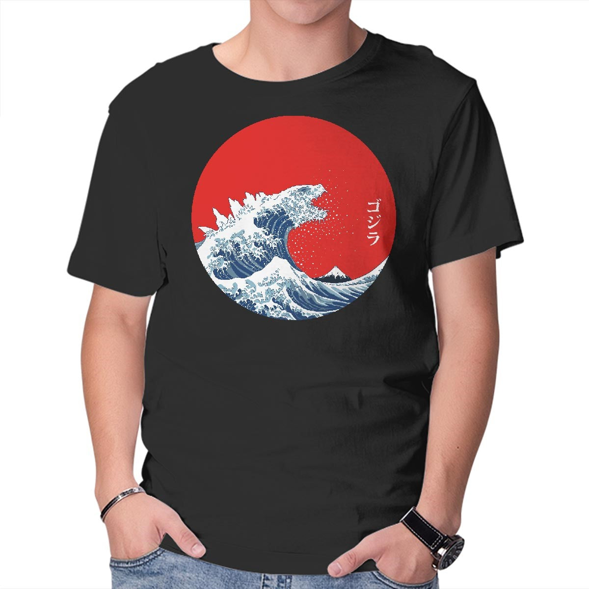 Unisex Crew Neck T-Shirt Hokusai Gojira-Variant Graphic Short Sleeve Casual Tee S
