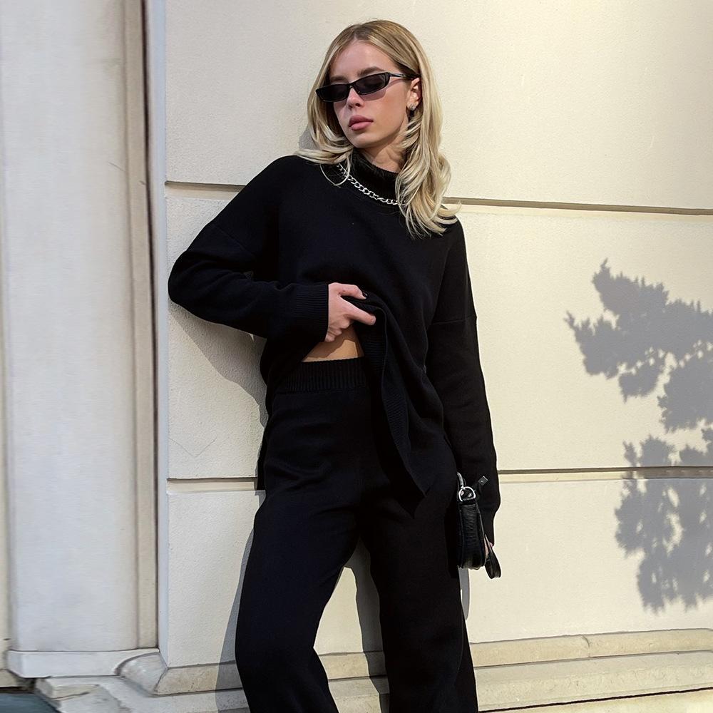 Women's Spilt Turtleneck Sweaters Oversized Long Sleeve Knitted Pullover Tops Casual Fall Winter Trendy Outfits Solid Color Basic Sweaters for Women
