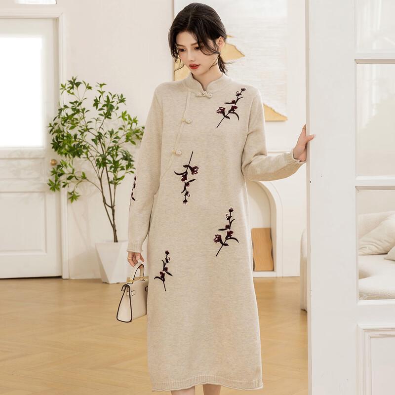 

Mocana Women s Embroidered A-Line Long Sleeve Midi Dress One Size