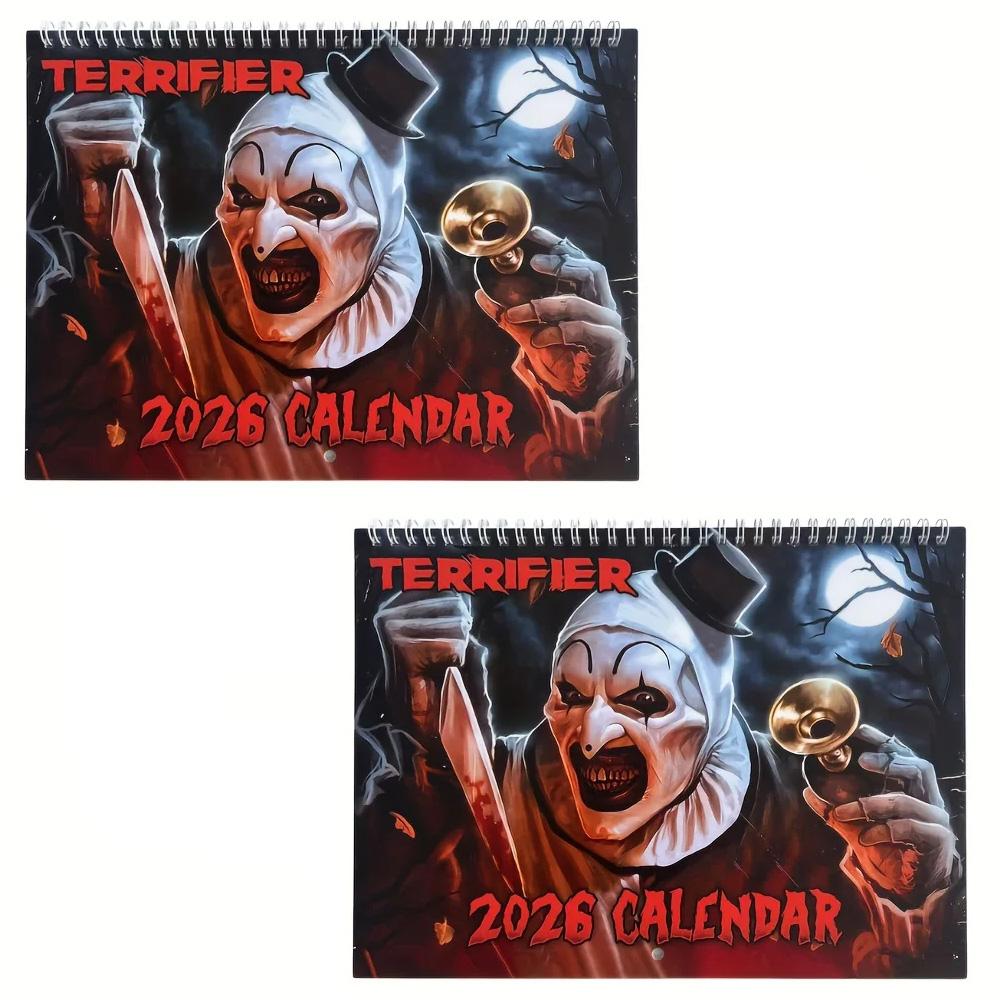 2026 Horror Kalender Clown Design 12 Monate Familienplaner Organizer Kalender für Schlafzimmer Heim Büro Dekoration Rahmen