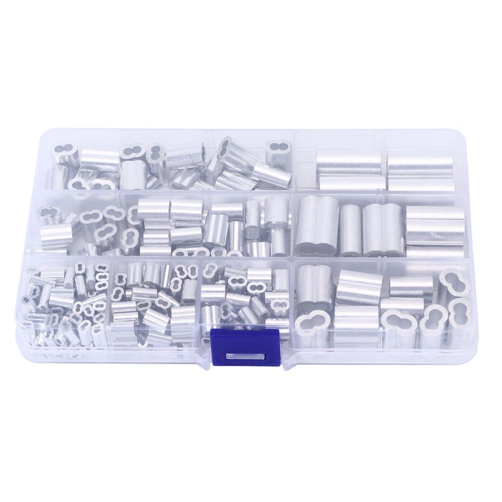 250Pcs/Set Aluminum Cable Ferrule 8 Aperture Double Barrel Wire Rope Crimping Loop Sleeve Kit for RV