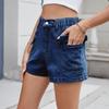 Pantalones Cortos Vaqueros Casuales de Moda para Mujer, Color Sólido, Bolsillo con Botón, Cintura Elástica