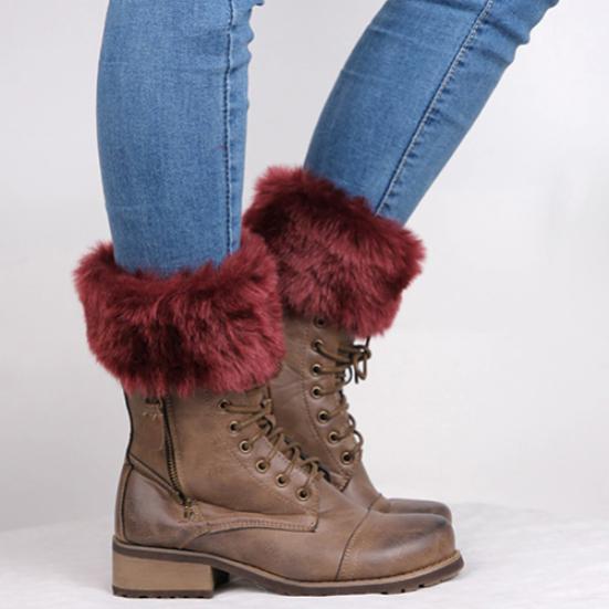 Puños de botas con canalé peludo para mujer, calentadores de piernas, moda de otoño e invierno