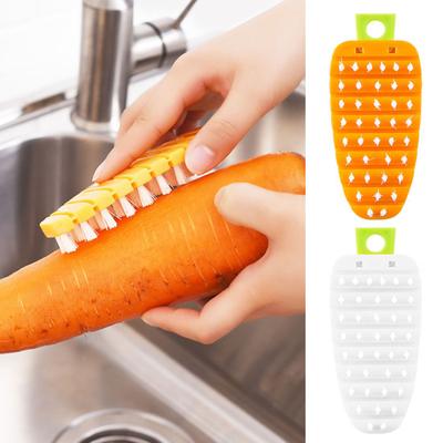 Escova de limpeza em forma de cenoura para vegetais, frutas, cerdas flexíveis, escova de esfregar sem arranhões para remoção de manchas, design de junta multissetorial