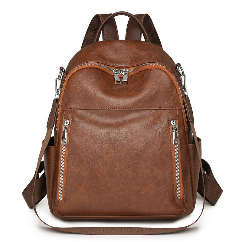 Soft Leather Versatile Backpack Women's Large-capacity New Simple Student Schoolbag Casual Retro Hand Shoulder Bag