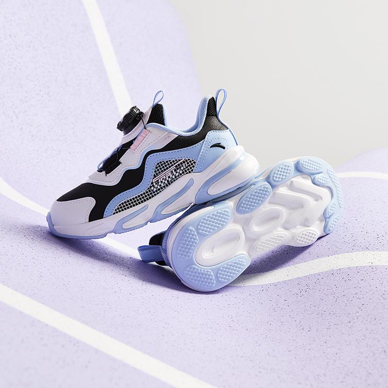 Anta Kids Synthetic Leather Trendy Versatile Lightweight Shock Absorbing Low Top Running Shoes Kids sneaker Black White Blue A22439919N-2