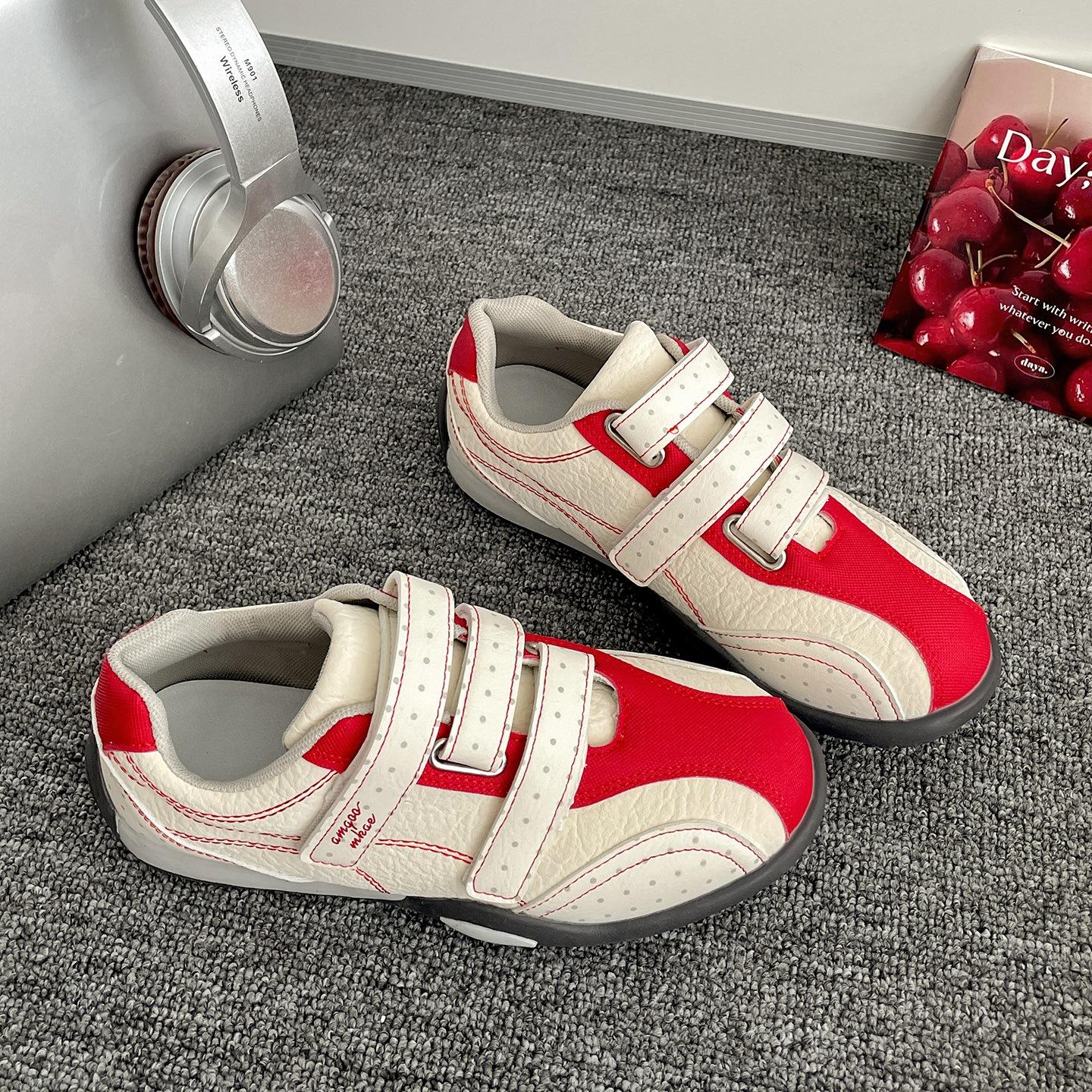 

Кроссовки Queen Fan White Retro на толстой подошве на липучках, немецкие тренировочные, женские, новые осенние 2025, универсальные кроссовки Forrest Gump 35 красный