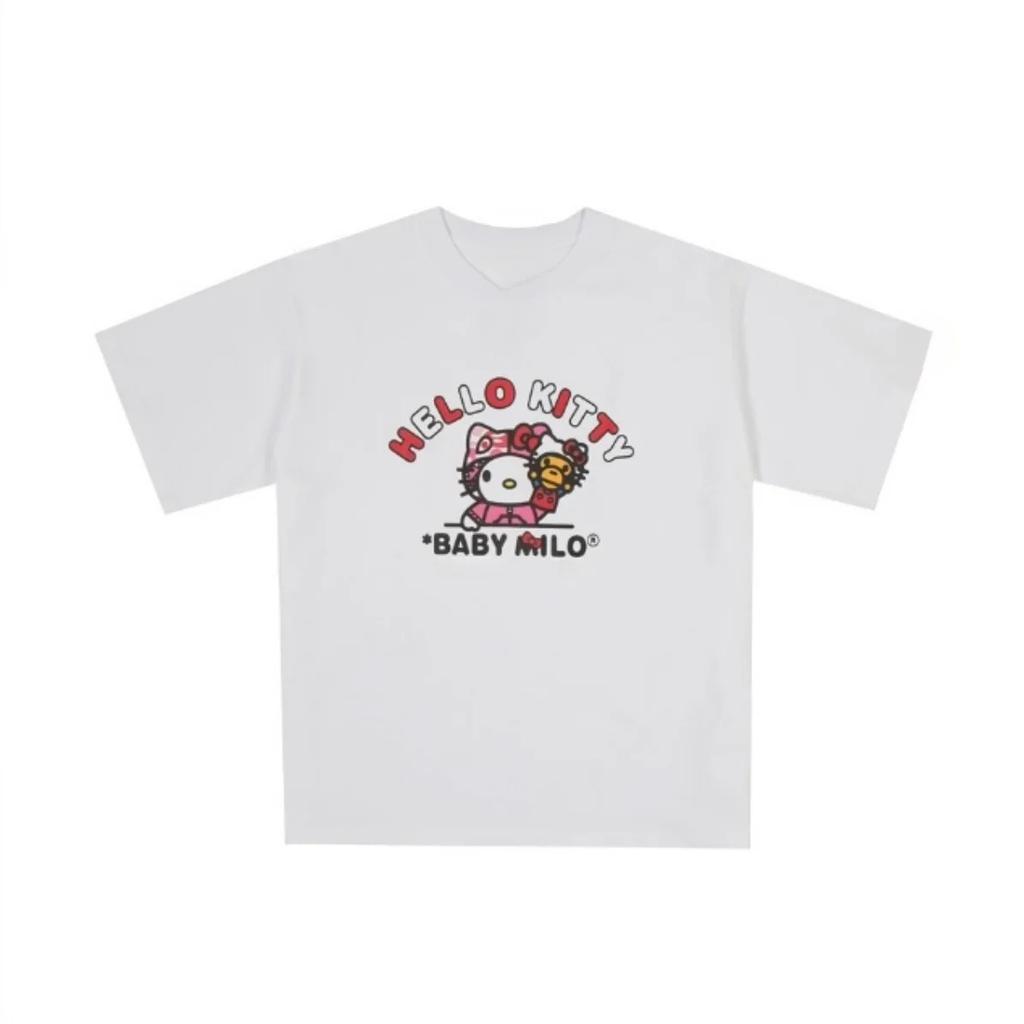 Camiseta de Algodón Informal Urbana para Niños y Niñas Coreana Moderna Hello Kitty Amigo Pareja Verano Y2K Divertida Camisetas Oversize Y2k Cuello Redondo Ropa Femenina de Ocio