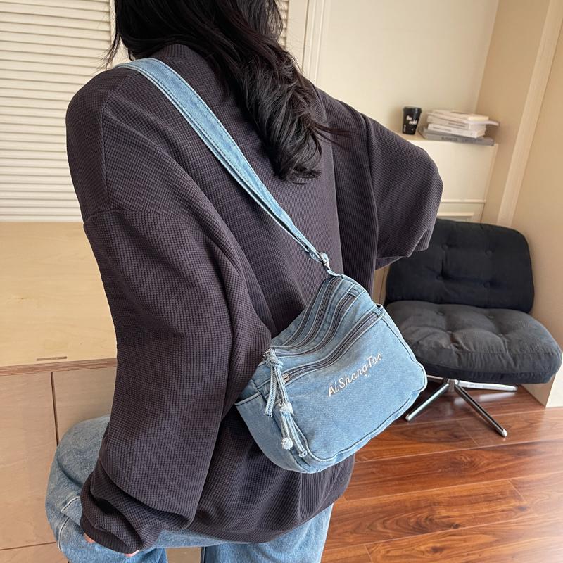 Denim Bag Women's Multi-Layer Crossbody Bag Mobile Phone Bag Shoulder Small Square Bag