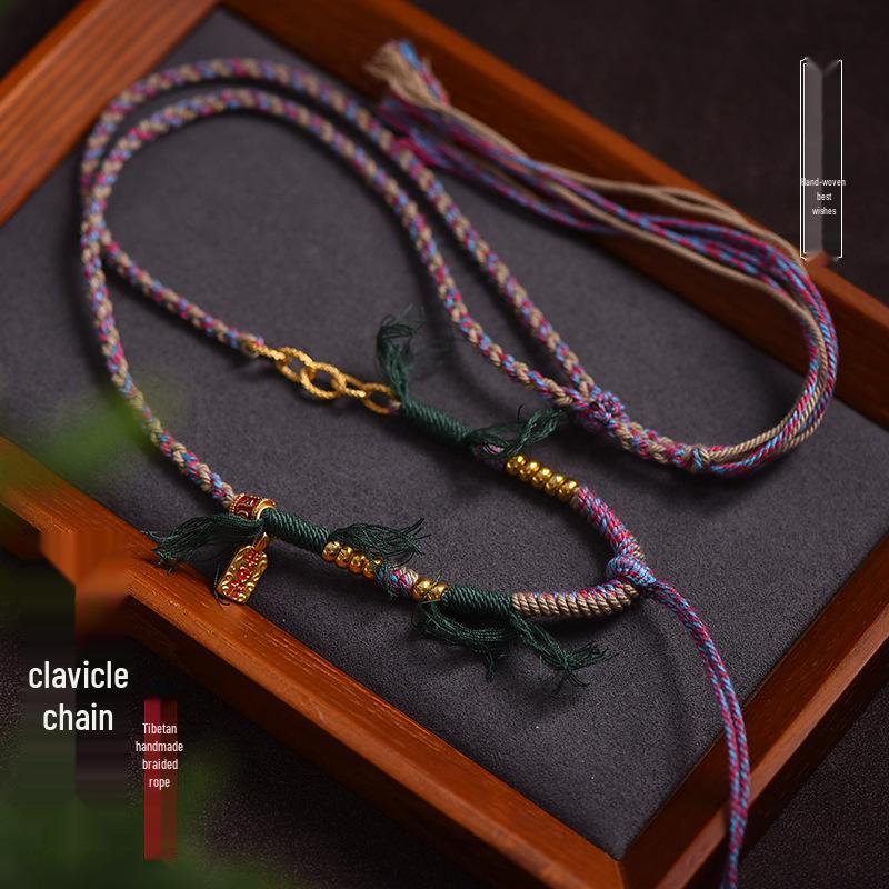 Colier cu șnur de bumbac țesut manual tibetan cu pandantiv cu mărgea Dzi - Șnur high-end în stil etnic