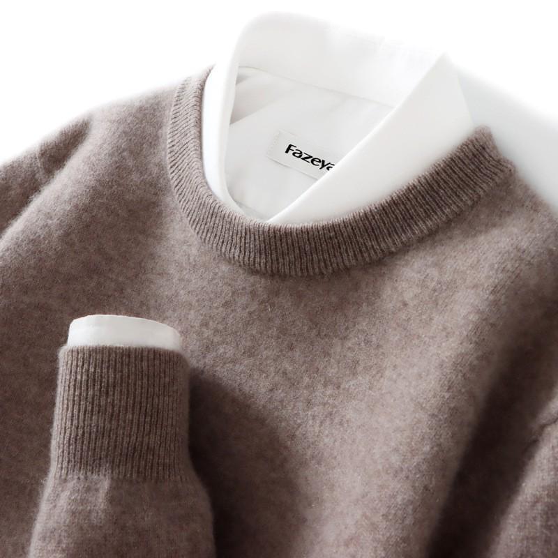 Men's Pure Wool Loose Fit Sweater: Casual & Formal Round Neck for Autumn/Winter