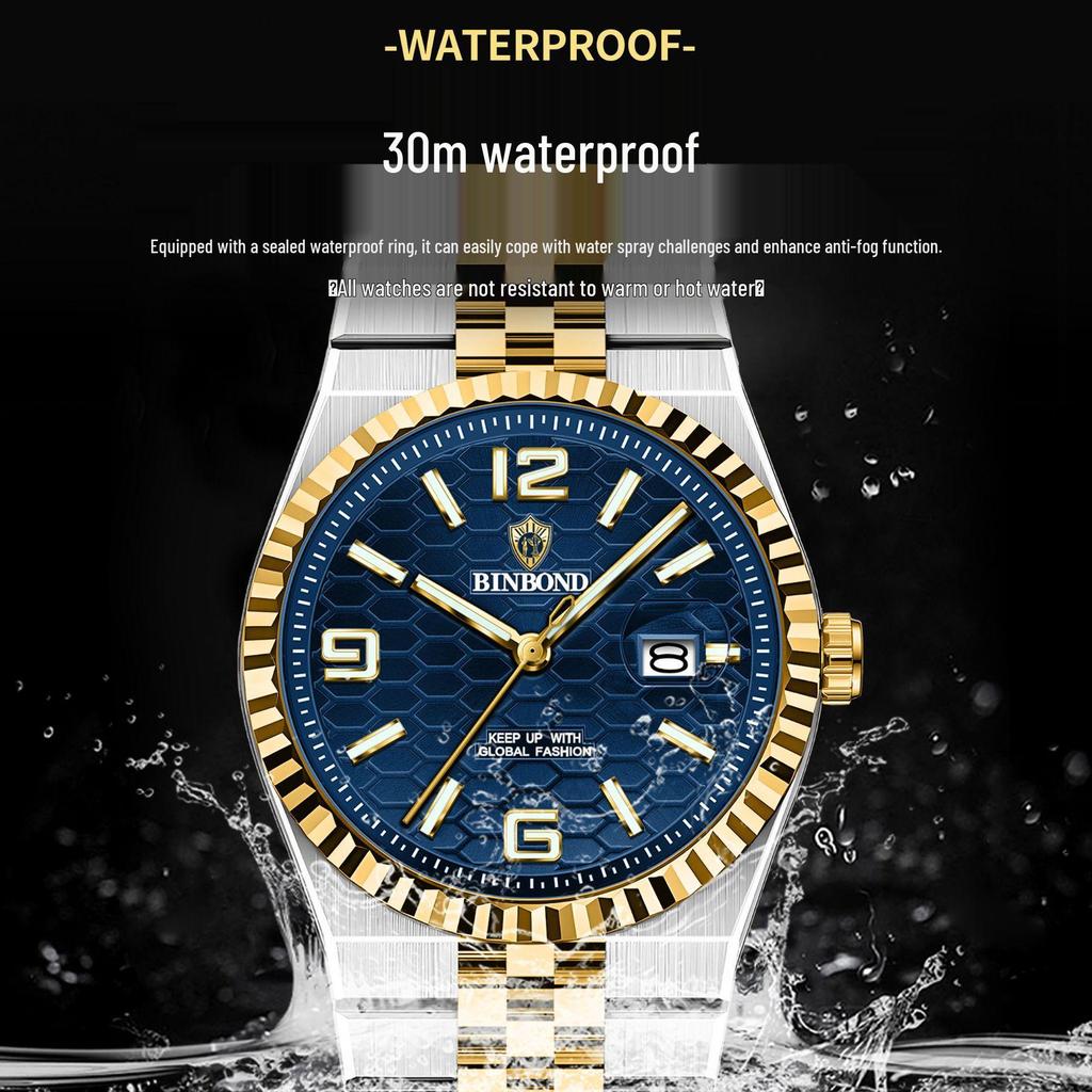 Binbang BINBOND Men's Luminous Waterproof Watch with Calendar and Large Dial