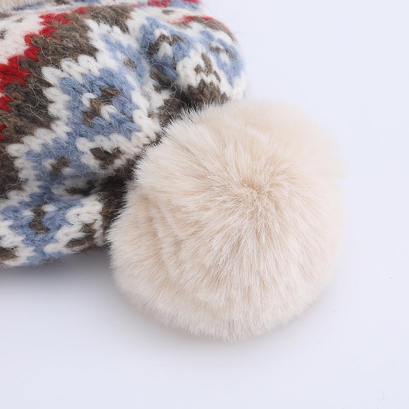 New Winter Knitted Plush Ear Protection Hat Thickened Plush Warmth Lei Feng Hat National Style Cold Proof Hair Ball Big Head Circumference