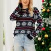 Women's Fashion Round Neck Red Long Sleeved Snowflake Christmas Sweater