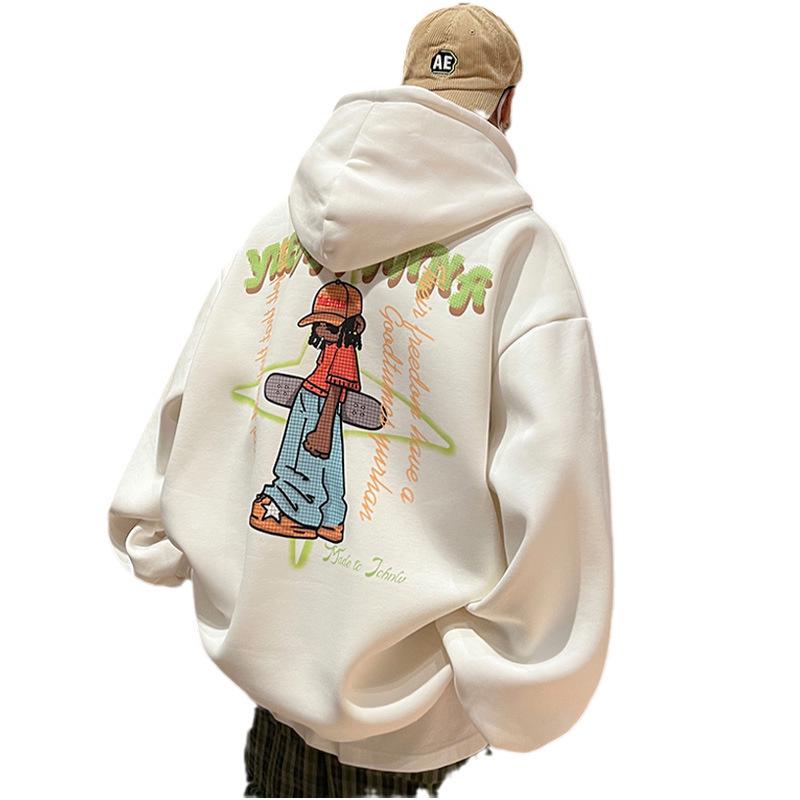 Boys' Oversized American Hip-Hop Hoodie with Plush Lining – Trendy Autumn/Winter Jacket