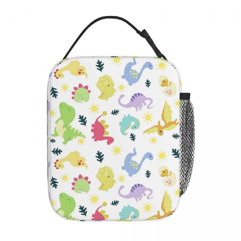 Cartoon Light Color Dinosaur Pattern Insulated Lunch Bag for Women Kids Portable Food Boxes Thermal Lunch Box Tote