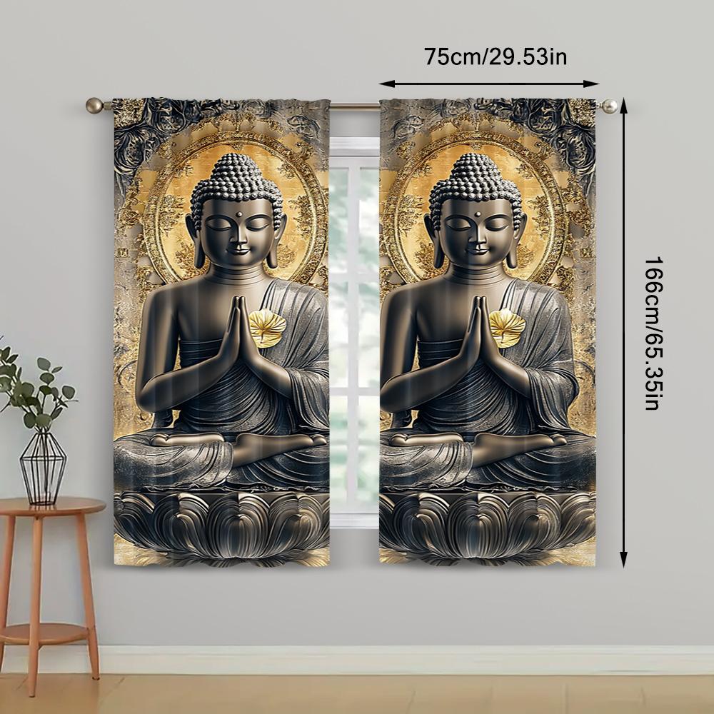 2Pc Buddha Printed Curtains Polyester Classic Style For Home Decor Window Treatment For Bedroom Office Kitchen Living Room And