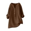 Women’s Long Sleeve Linen Tunic Shirt Loose Fit Button Down V Neck Casual Blouse Lightweight Comfortable Top