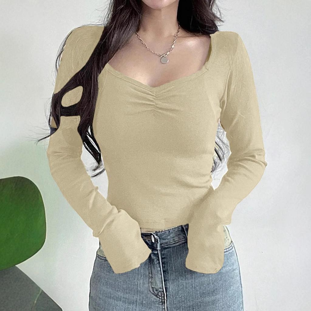 Dámská móda Ležérní jaro podzimní jednobarevné halenky a košile s dlouhým rukávem a výstřihem do V