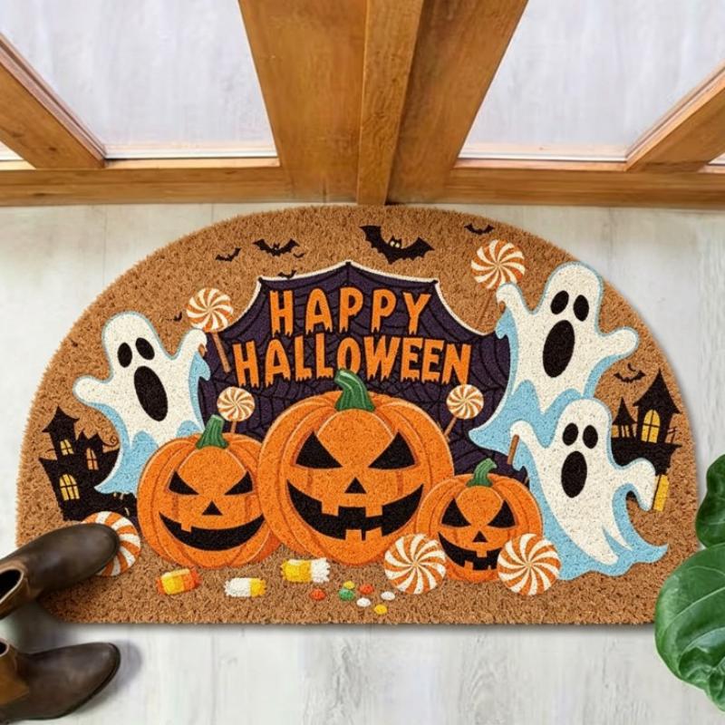 Halloween Costume Dogs Semicircle Doormat Pumpkin Bat Spider Web Non Slip Floor Mat Front Door Holiday Home Decor