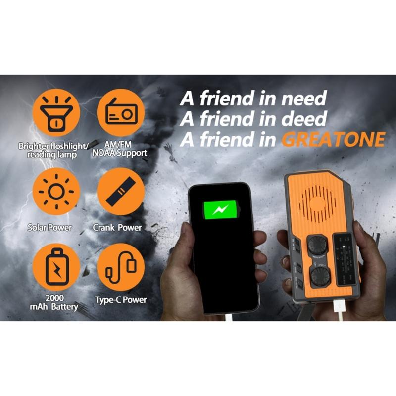5000mA Weather Radio Solar Hand Crank 4-Way Power  Radio,AM/FM/NOAA Alert Survival Portable Camping Hlight