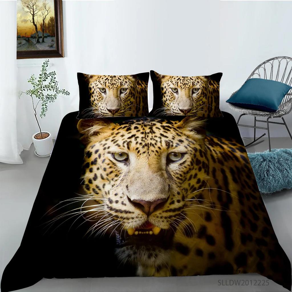 Leopard Duvet Cover Set King/Queen Size Brown with Black Spots Cheetah Bedding Set for Adults Men 2/3pcs Polyester Quilt Cover