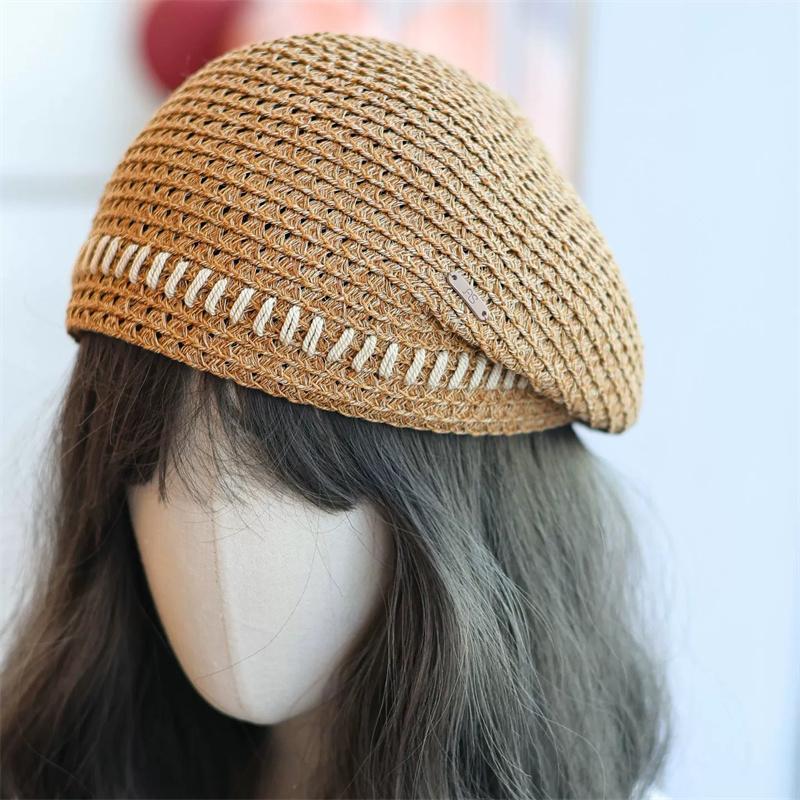 202604-CW-oras ins chic SUMMER Breathable plant fiber grass fold lady beret cap women leisure Painter Pumpkin hat