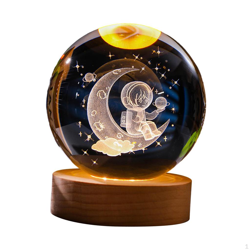 2.4inch 3D Artificial Crystal Ball Night Light Desk Decoration Wooden Base for Housewarming,