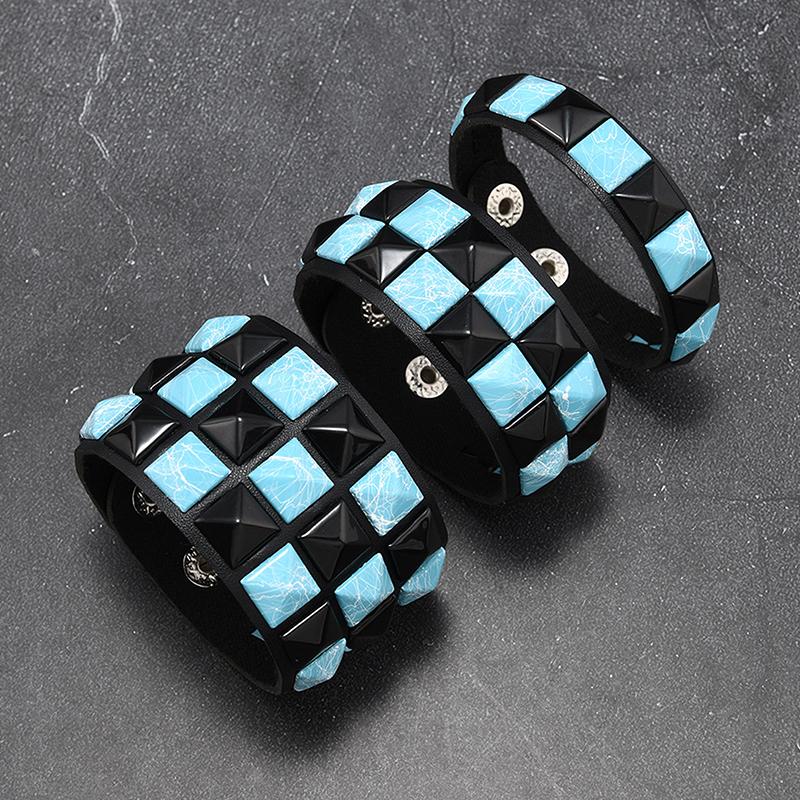 

3Pcs/Set Contrasting Rivets Leather Wrist Friendship Big Wide Bracelet For Male Female Buckle Vintage Punk Jewelry as the picture