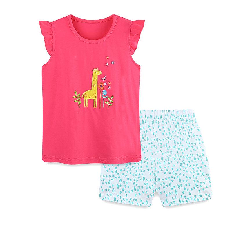 AostaBetty Summer European Style Short Sleeve Knitted Cotton Girls Set 100cm