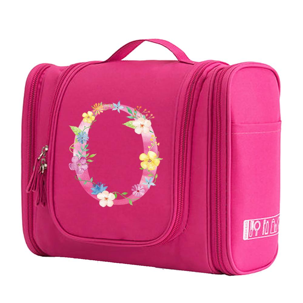 Travel Handbag Cosmetic Bags Make Up Case MakeUp Bag Wash Pouch Women Hook Up Organizer Pink Print Toiletry Accessory Storage