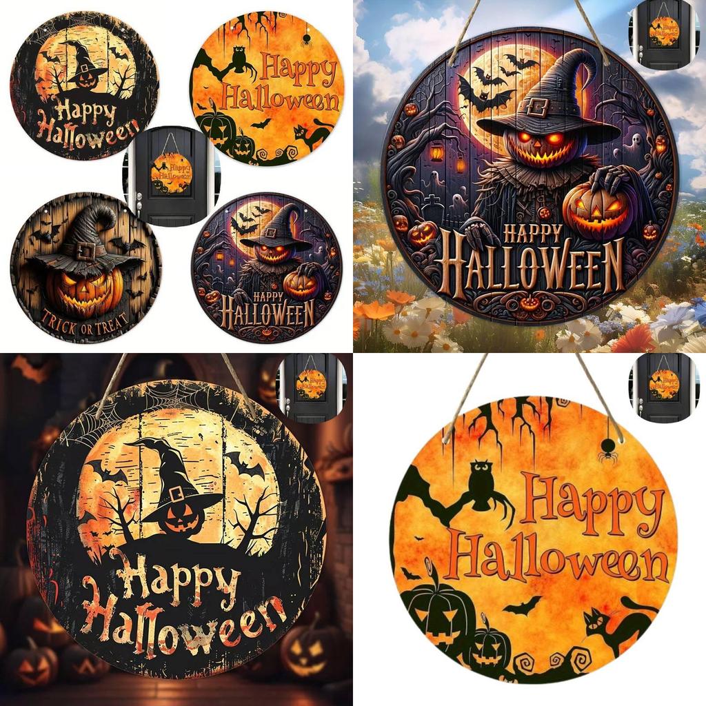 Modern Minimalist Wooden Halloween Door Sign With Creative Round Design For Home Decoration