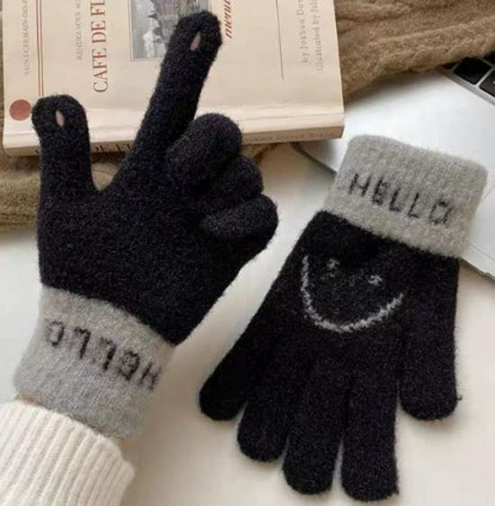 

Женские зимние теплые флисовые перчатки без пальцев с сенсорным экраном и смайликом для велоспорта. One Size