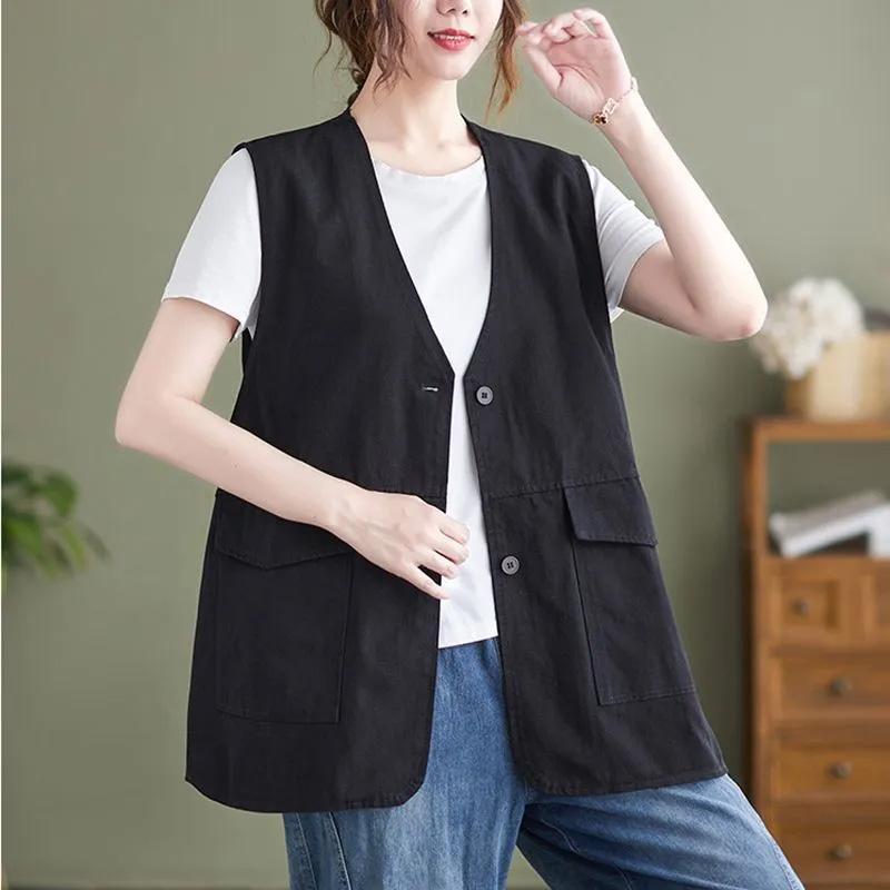 Dámská vesta Bavlněná bez rukávů Tílka Jednobarevná Nadměrná Ležérní V-výstřih Vesta Bunda