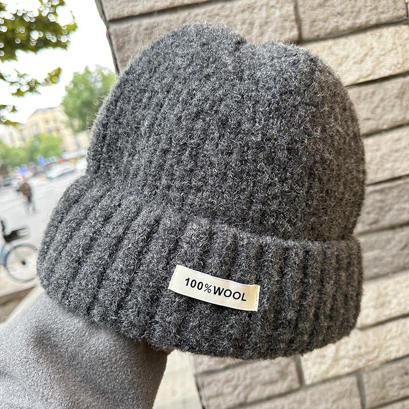 Luochi Knitting Plain Wool Knit Hat - Thick, Warm, Versatile Couple's Hat for Autumn & Winter Korean Style
