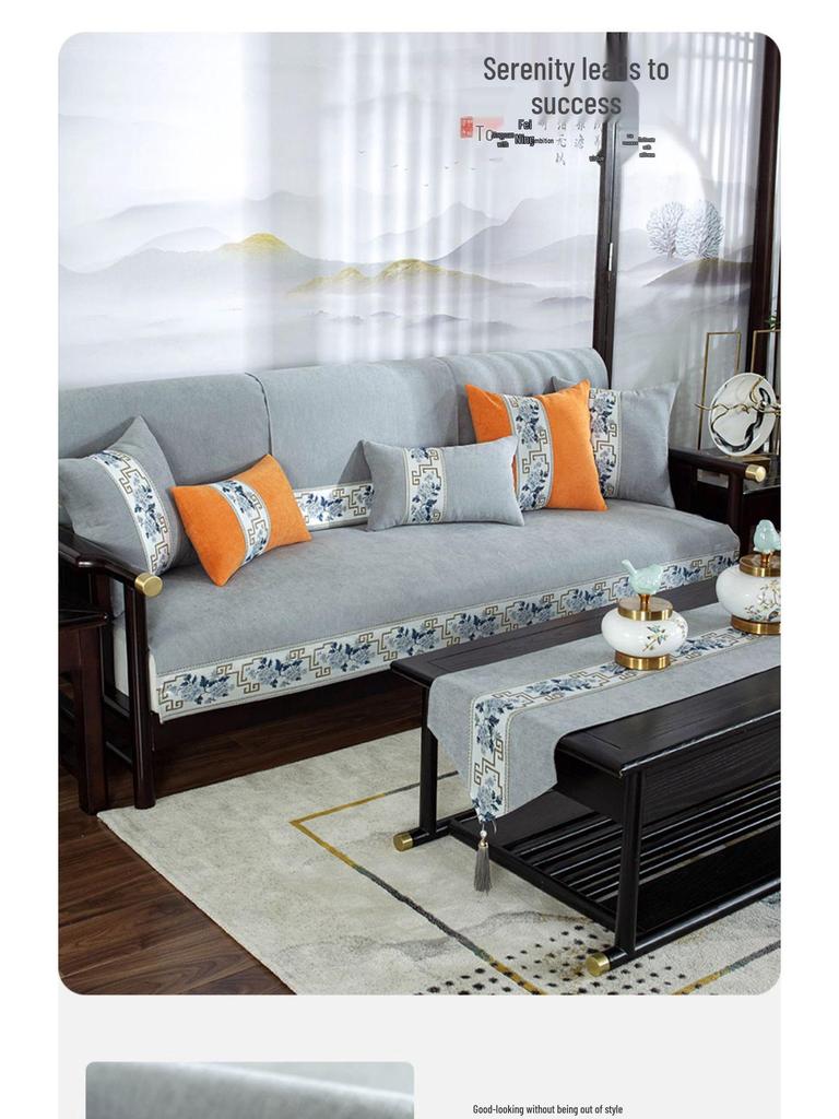 Funda de Sofá Universal Antideslizante de Chenilla para Todas las Estaciones - Cojín de Madera Maciza de Alta Gama y Madera de Rosa