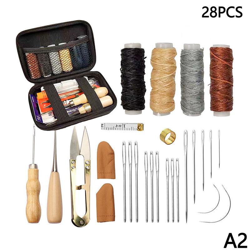 

33Pcs Leather Sewing Tools Kit With Waxed Thread And Needles Awl Professional Diy Leather Handmade Craft Accessories Tools Set
