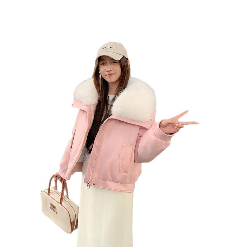 Lamb Wool Big Fur Collar Women's Short High-end Celebrity Style Temperament Small Man Season Down Cotton-padded Coat