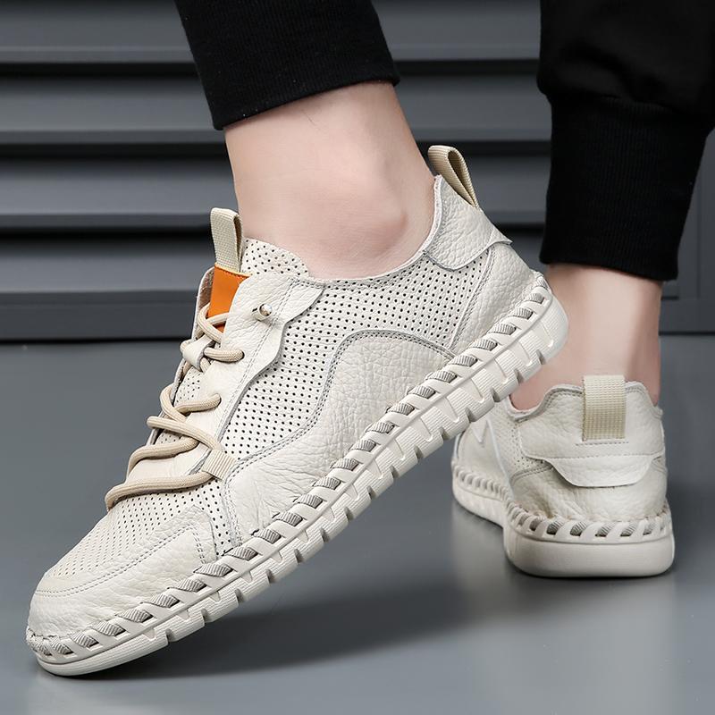 Autumn Handmade Genuine Leather Shoes Casual Men Shoes Design Fashion Sneakers Man Loafers Soft-soled Flat Driving Shoes