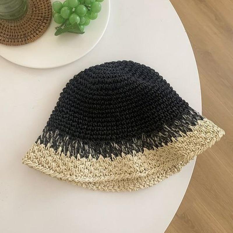 Weaving bucket hat women's summer breathable big head circumference showing face small hat UV protection sunshade sun protection hat