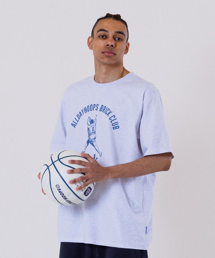 ALL DAY HOOPS Brick Club Oversized Short Sleeve T-Shirt Melange White