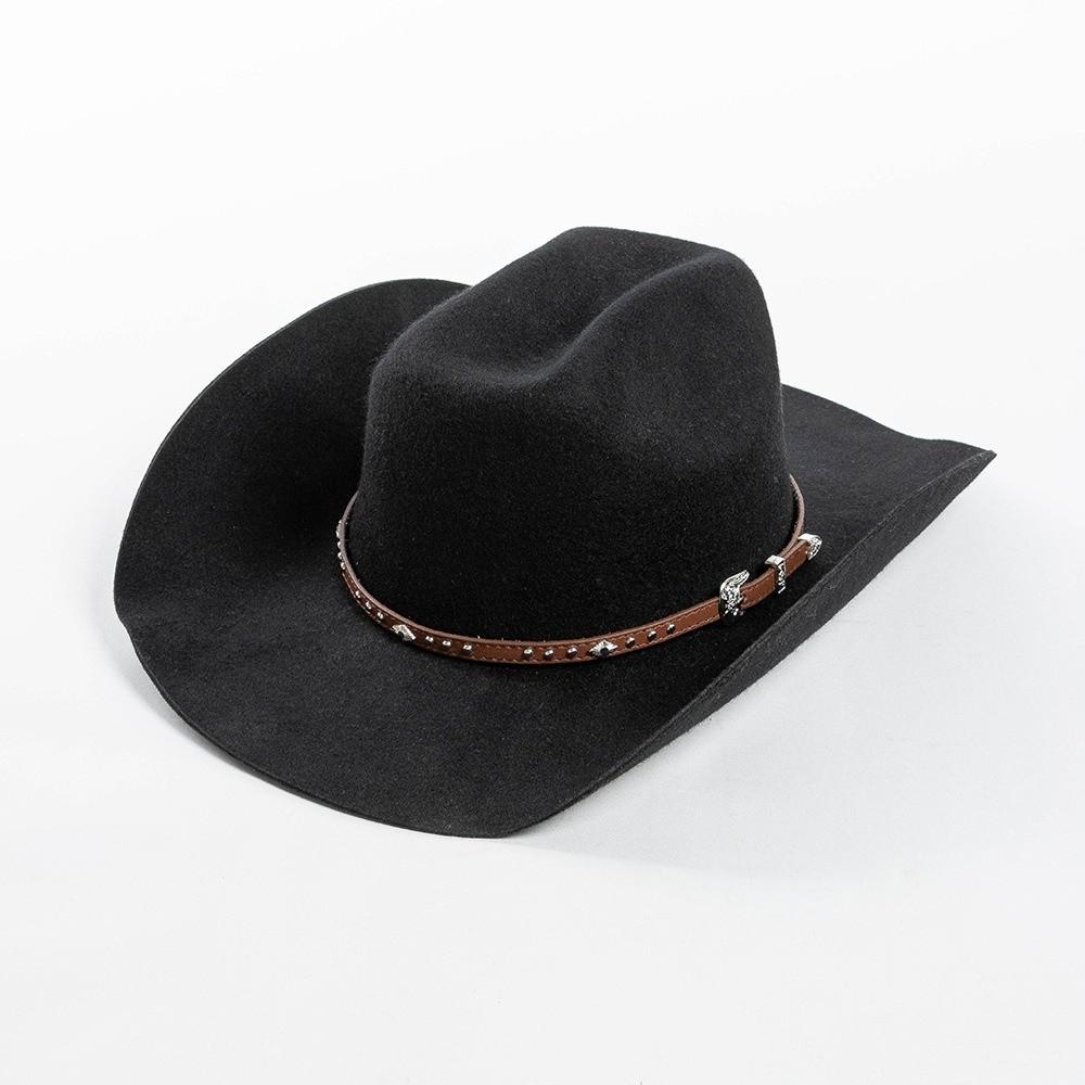 100% Wool Wool Cowboy Hat Wide Brim Studded Leather Band Wide Brim Fedora Hat Curling Brim Decorative Buckle Fashion Western Hat