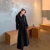 Hepburn Style Fall Winter Black Midi Dress Slim Fit Shirt Collar Versatile Womens