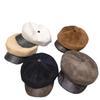 Literary Retro Octagonal Hat for Women In Autumn and Winter Corduroy Pu Leather Beret Showing Face Tabloid Hat British Painter Hat
