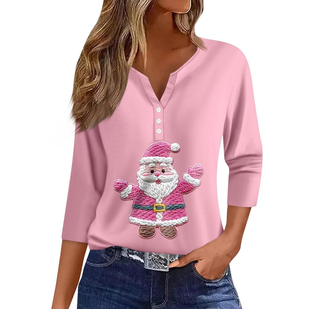 Γυναικείο μπλουζάκι μπλουζάκι με τύπωμα κουμπιού μανίκι 3/4 Καθημερινή μόδα για Σαββατοκύριακο Basic V-λαιμόκοψη κανονικό μπλουζάκι